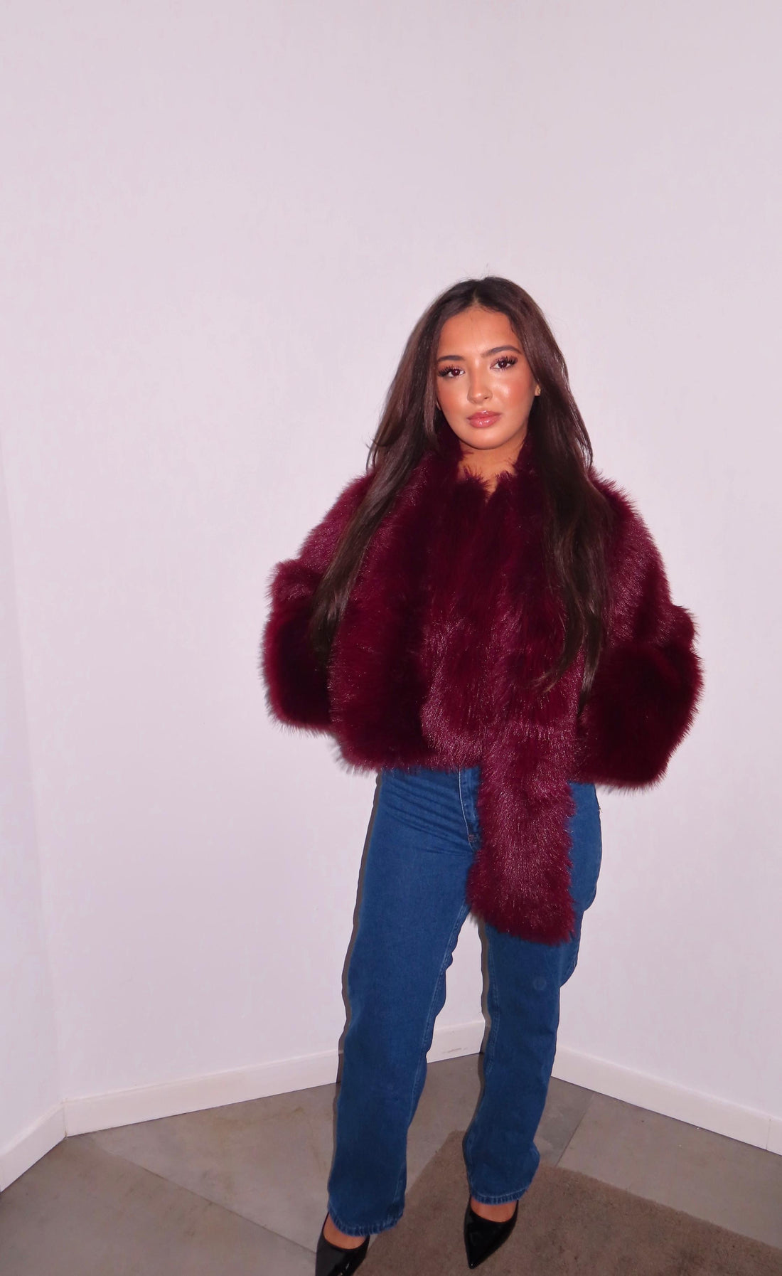 BURGUNDY FAUX FUR