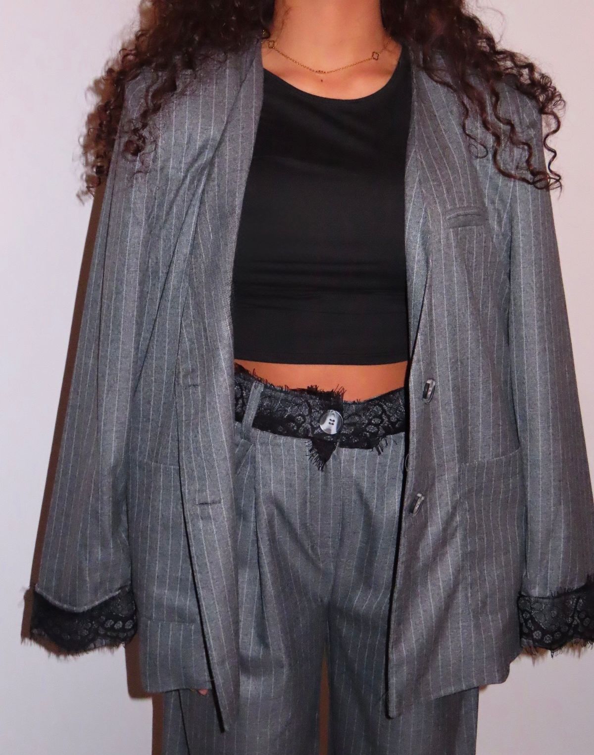 PINSTRIPE LACE BLAZER