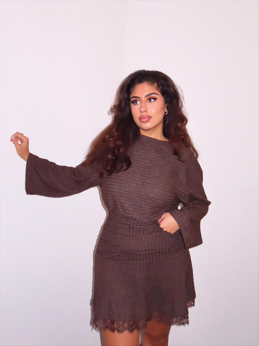 LACE KNIT DRESS - MOCHA