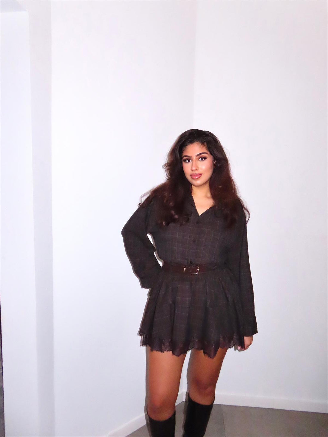 PLAID LACE MINI SKIRT