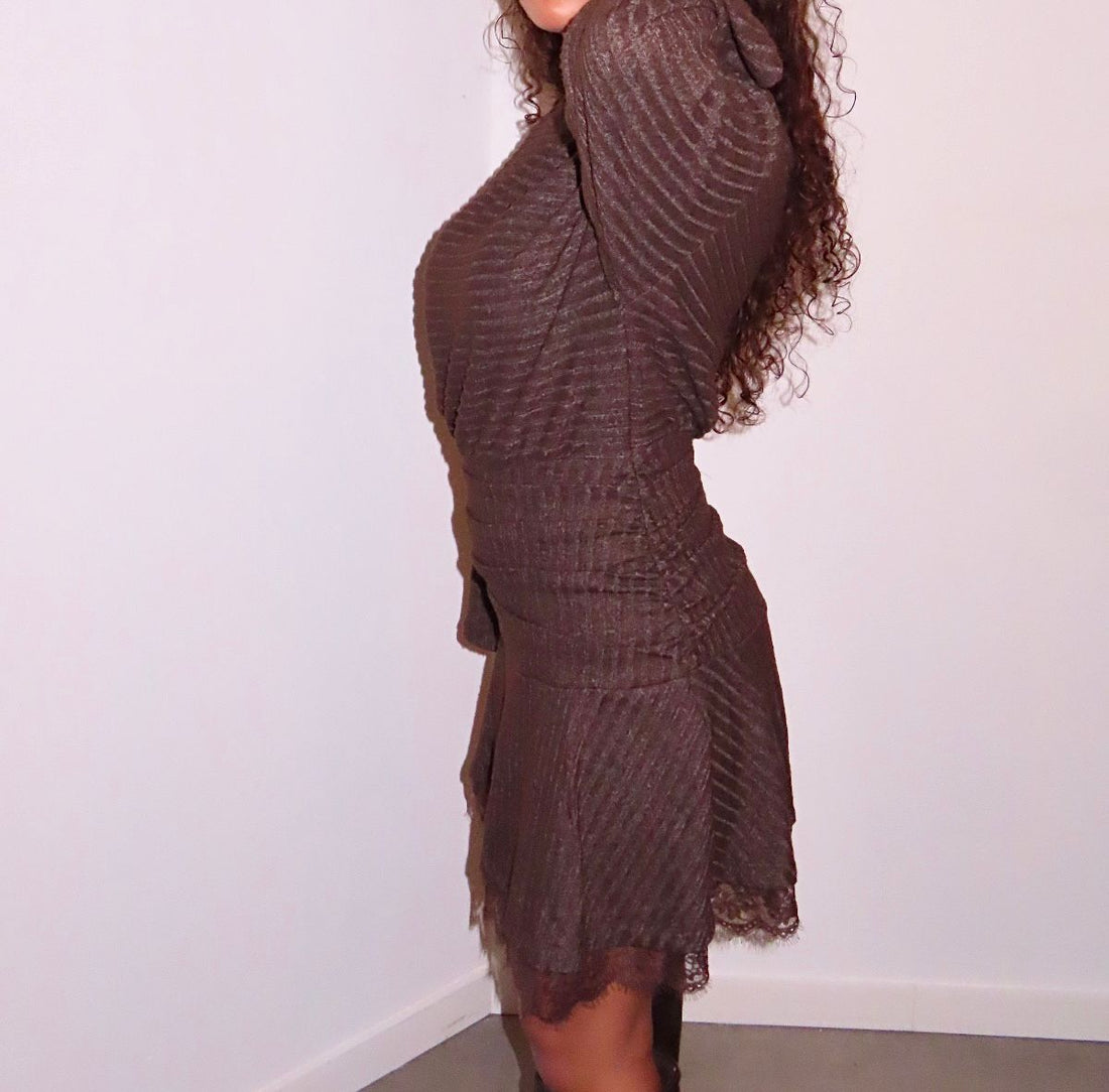 LACE KNIT DRESS - MOCHA