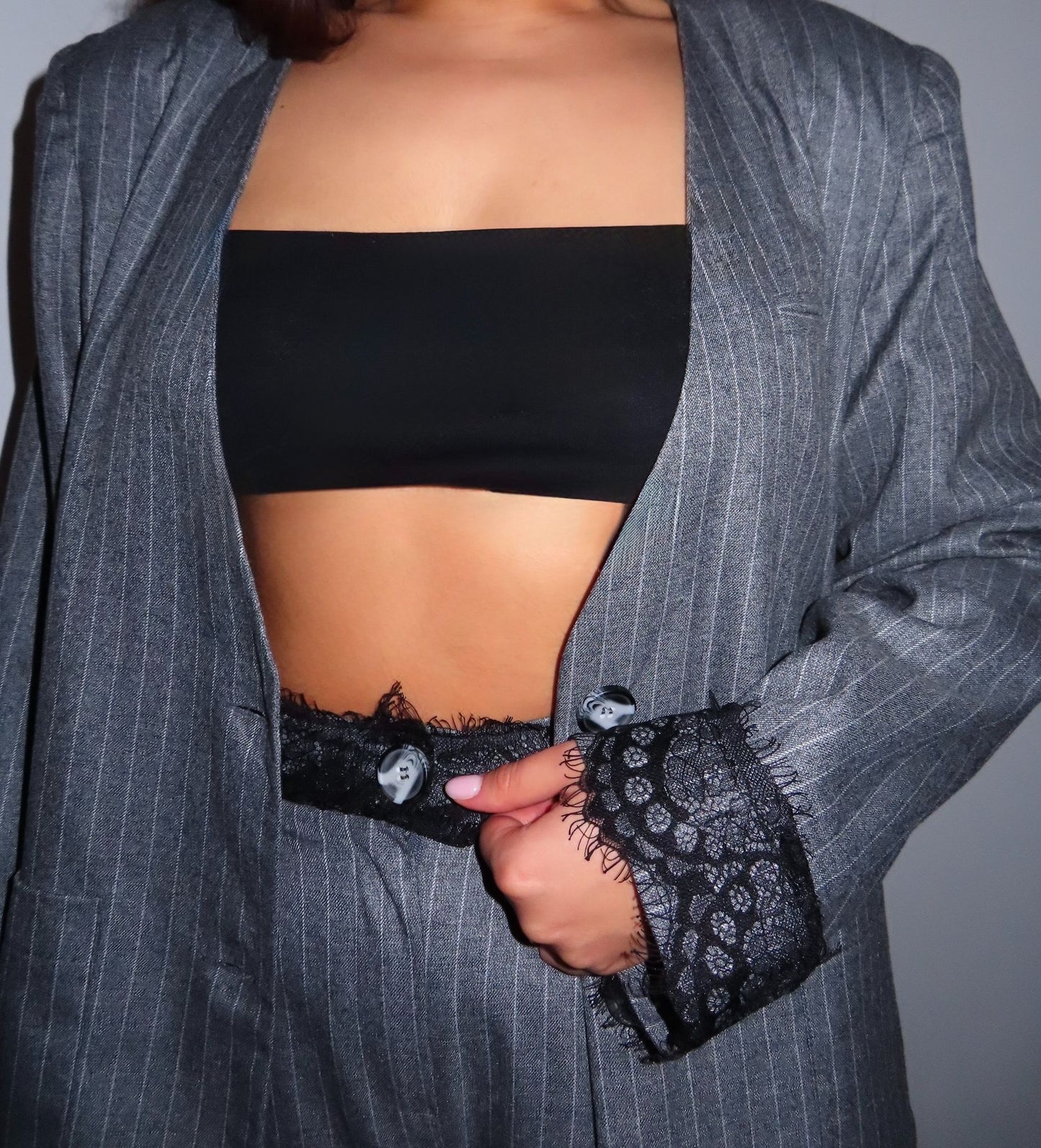 PINSTRIPE LACE BLAZER